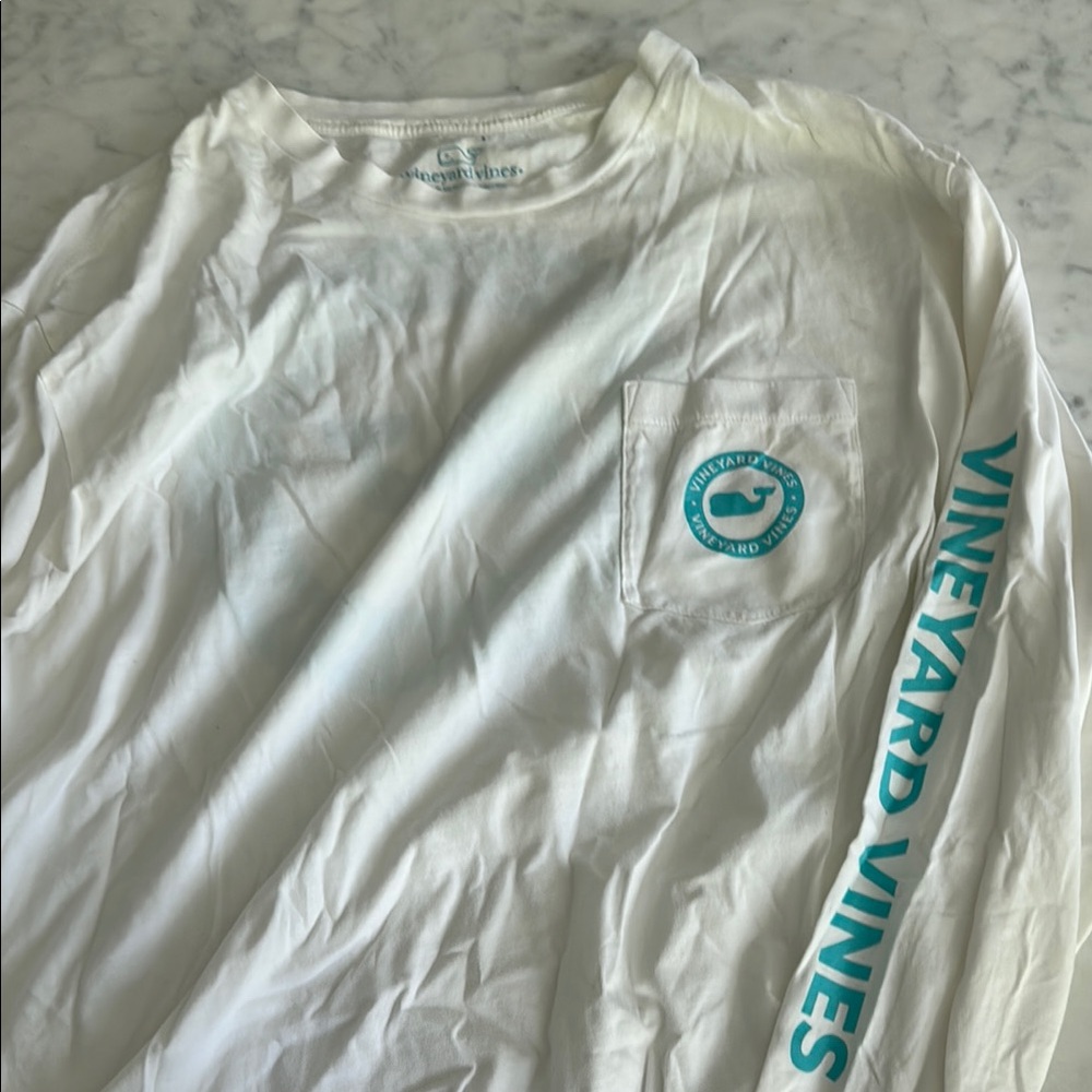Vineyard Vines White and Blue Long Sleeve Tee